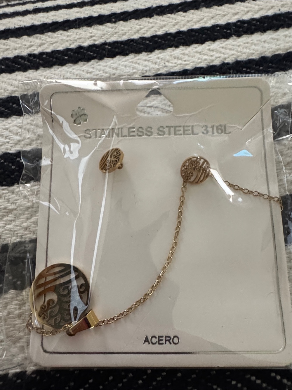 Stainless Steel Gold-Tone Necklace and Earrings Set - Gold